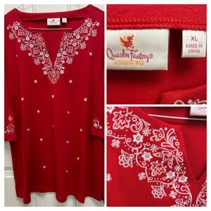 Quacker Factory Red Embroidered Top
